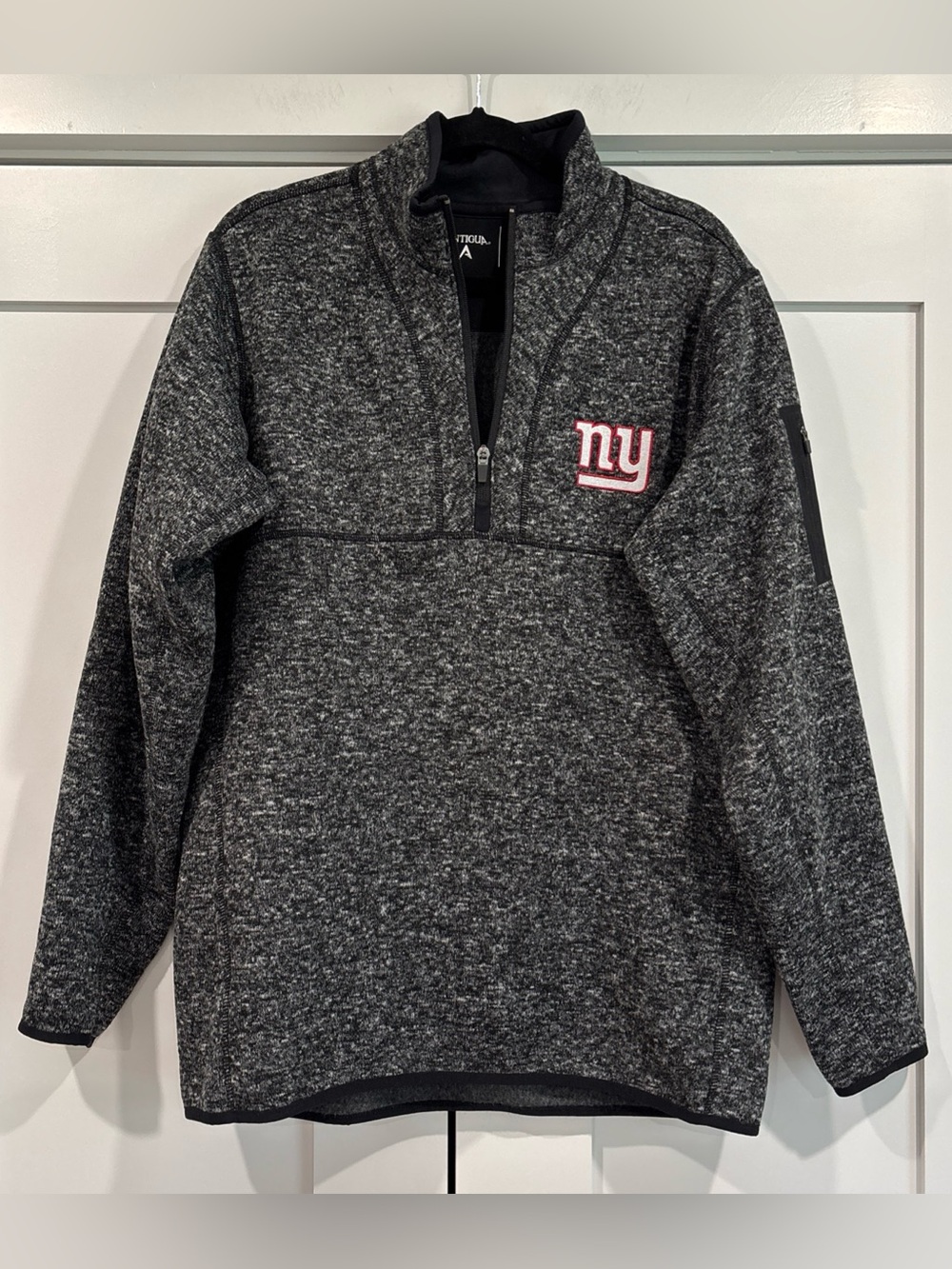 NWOT Men's Antigua Heather Black New York Giants Quarter-Zip Pullover Jacket Lge